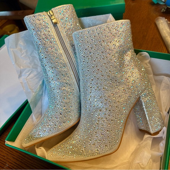 Lauren Lorraine Jam Silver Rhinestone Ankle Boots Taylor Swift size 7 Block Heel - Picture 1 of 8